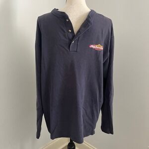 Vintage Budweiser Henley Shirt Mens Large Navy Blue Cotton Deluxe Made in USA
